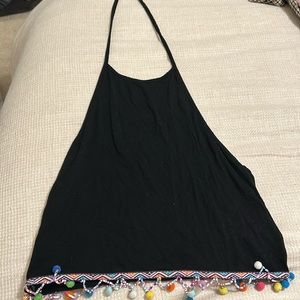 Black halter with fun colorful Pom poms